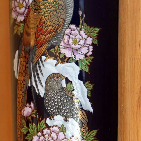 Vintage Kutani Style Cobalt Blue Vase With Pheasants and Flowers - Picture 9 of 11